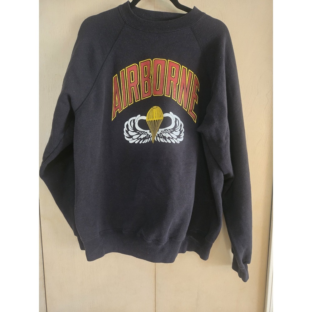 Vintage Airborne Crewneck Sweatshirt XXL Black Hanes Activewear Made USA...